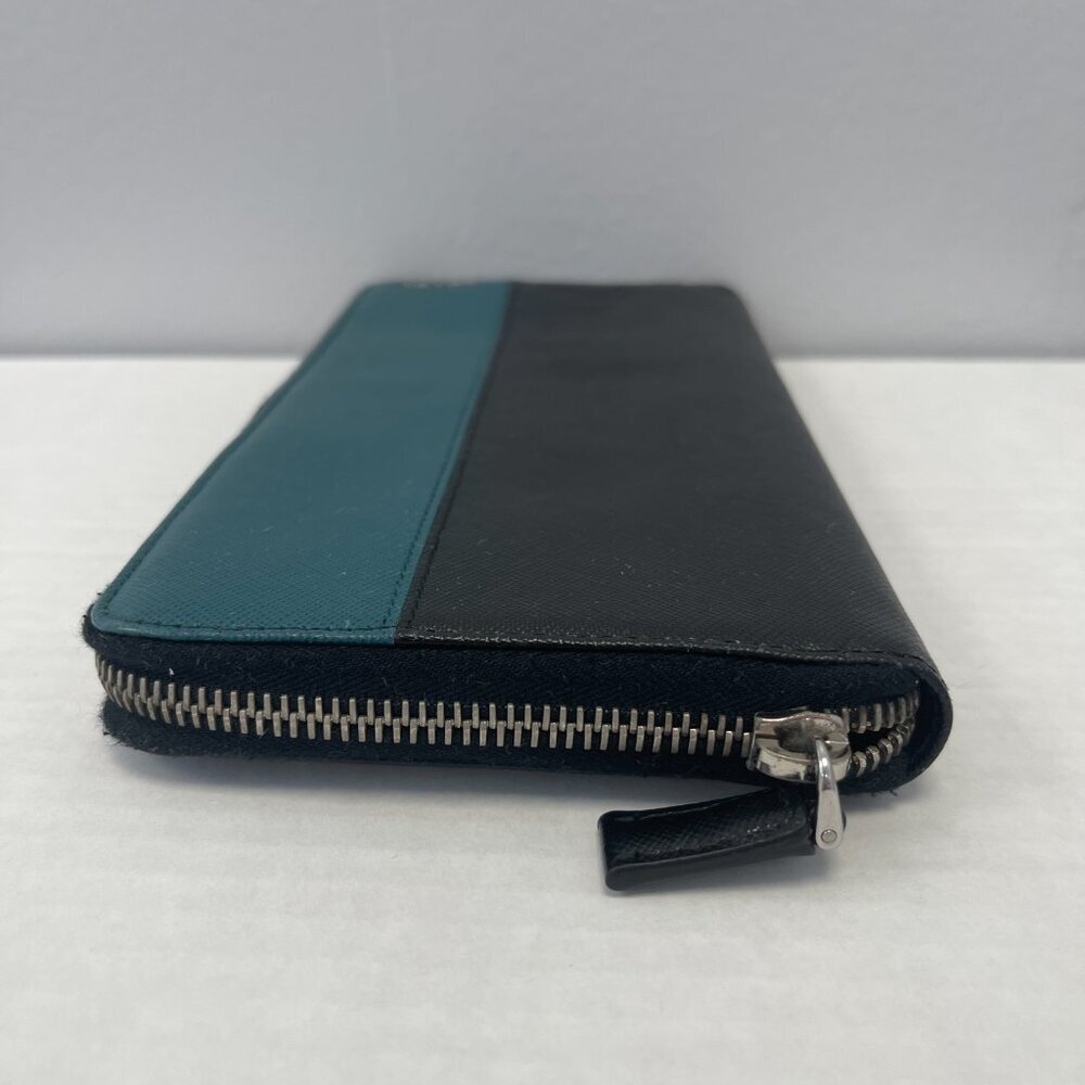 Prada Saffiano Leather Organizer Zippy Wallet in Black and Turquoise - Preowned - Picture 7 of 13